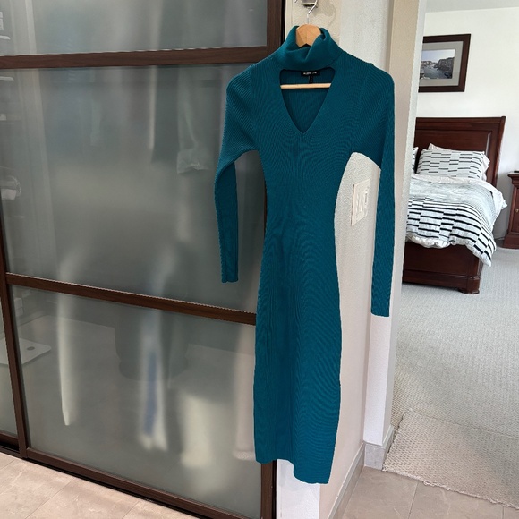 BCBG Paris Ribbed Knit Bodycon Sweater Dress - Teal Green Size XS - Picture 2 of 8